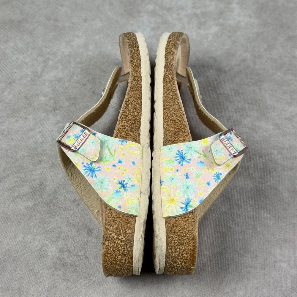Birkenstock Kids Gizeh Pink Floral Print Sandals Cork Footbed Size 33 US Size 2